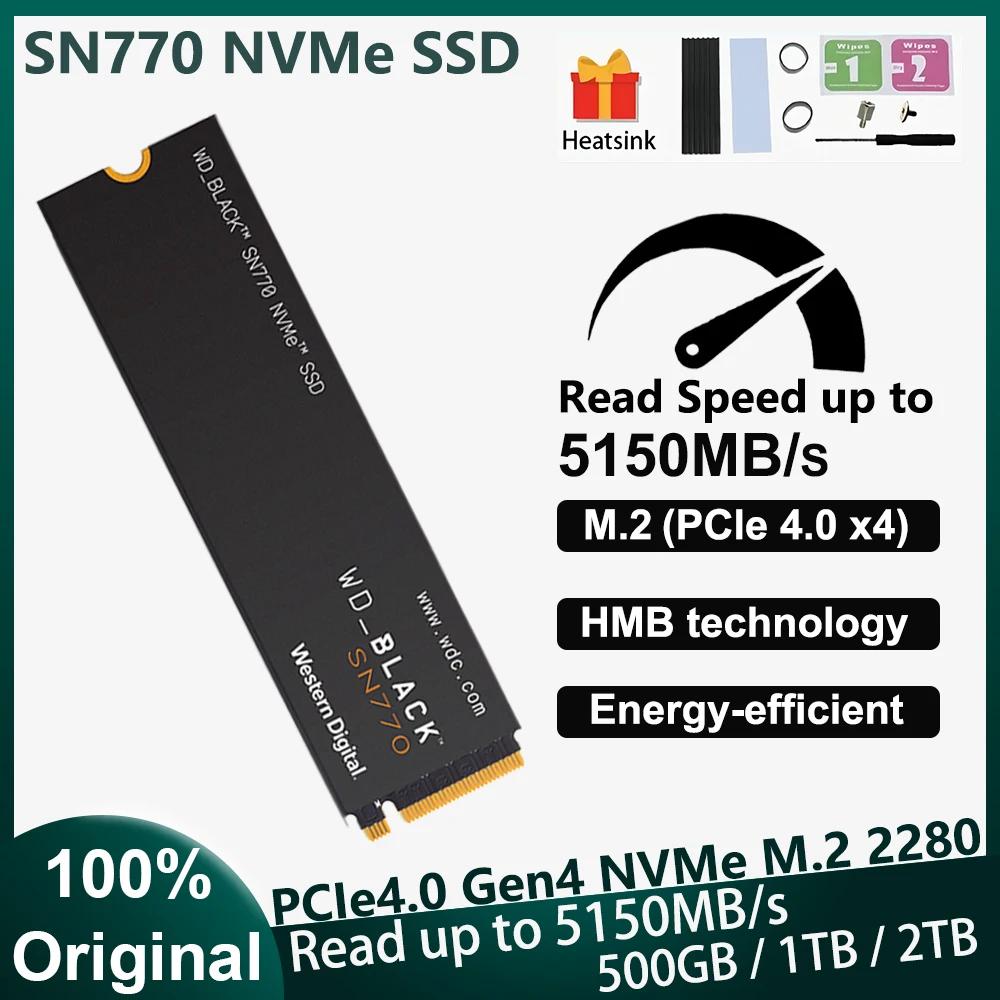    ӿ ָ Ʈ ̺, PCIe M.2 2280 б, 500GB, 1TB, 2TB, WD SN770 NVMe SSD, Gen4 PCIe, 5150 MB/s